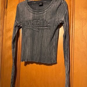 Women's Gray Ribbed Top with thumb holes